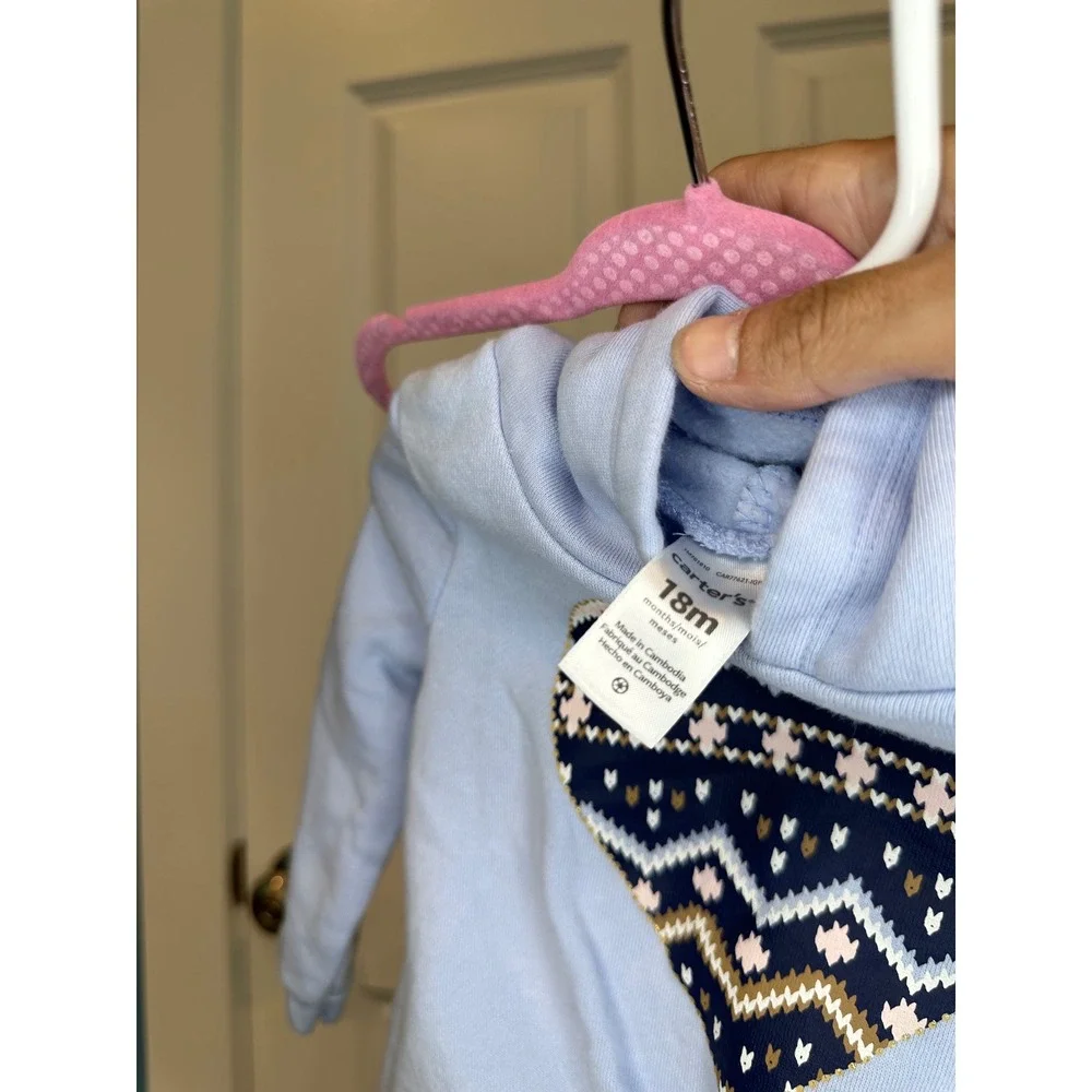 Baby Girl Carter's Blue Heart Hoodie Tie‎ Front Leggings Set Size 18 Months